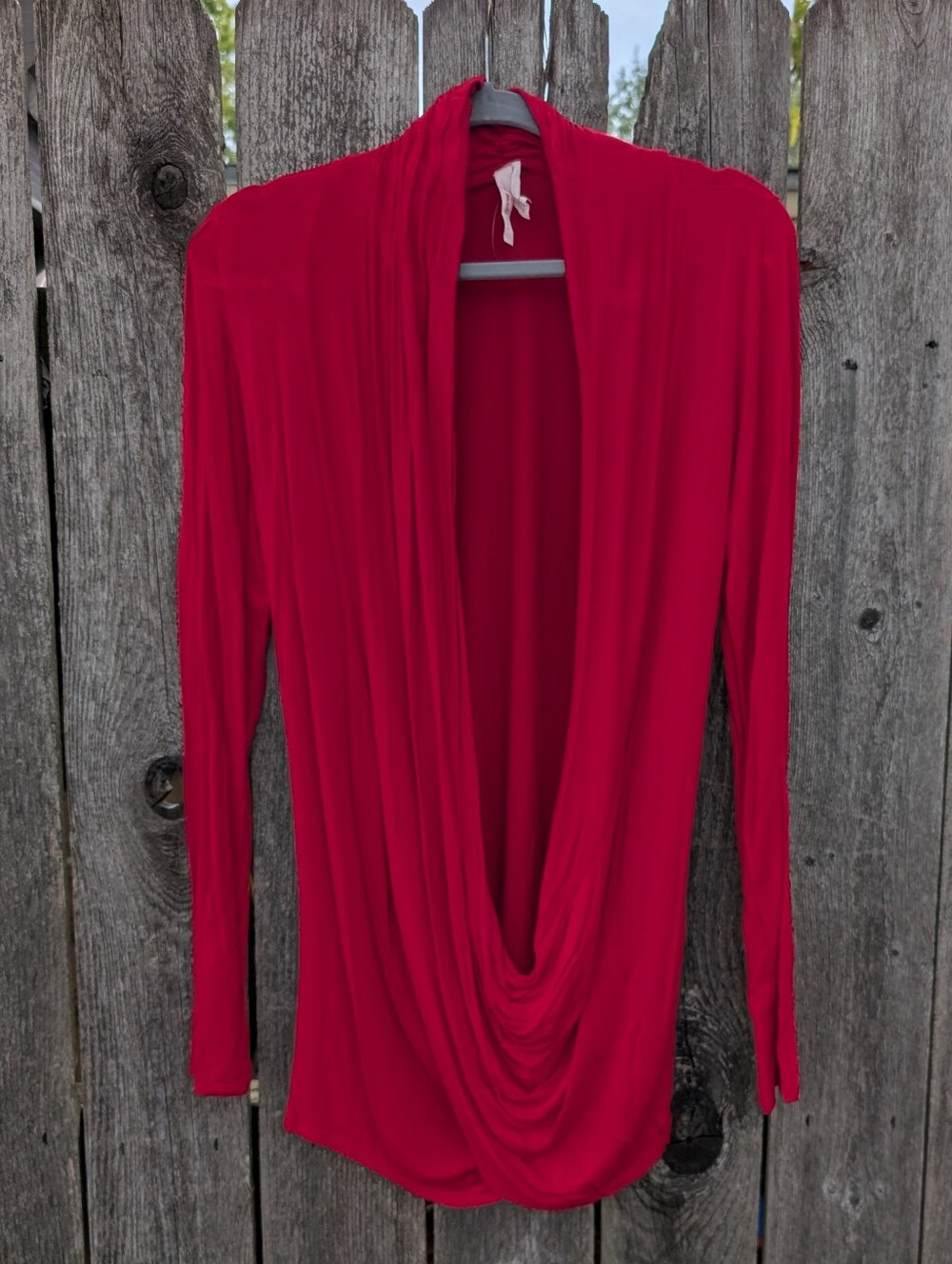Women’s Red Draped Open-Front Long Sleeve Top